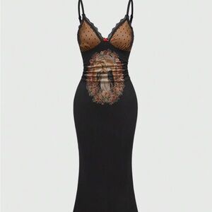 ROMWE  lady of Guadalupe Black  Slip Dress
